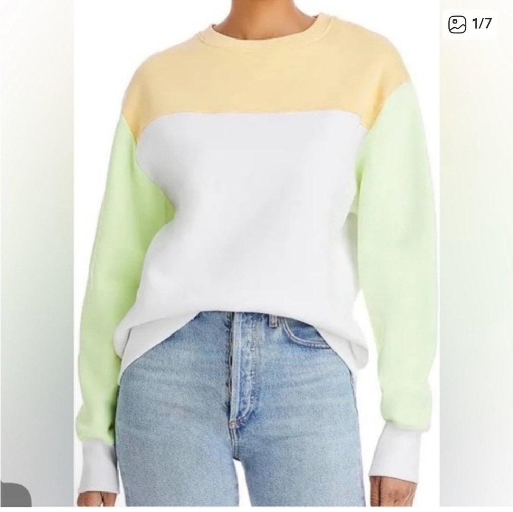 Sundry Colorblock Crewneck Sweater - Yellow, Green, and White